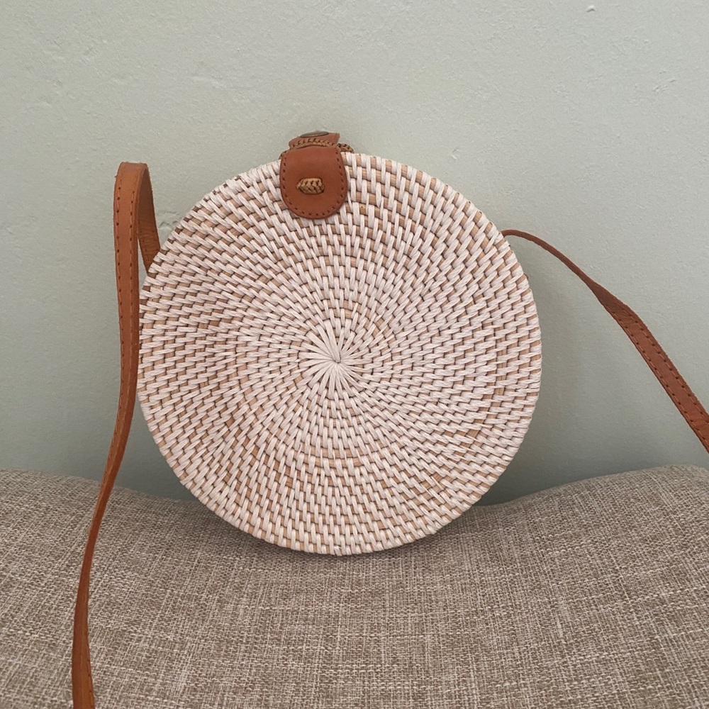 Handwoven Rattan Round Shoulder Bag made in Bali-never been used
